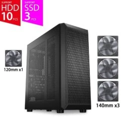 Classico Storage Case ATX Computer Case Mid Tower With 3x140mm &1x 120mm Fans, 4 Detachable Hard Drive Cages Support 10x 3.5" & 3 X 2.5", GPU Vertically Mounting, 360mm Radiator Ready On Top & Front