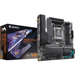GIGABYTE B650M AORUS Elite AX (AM5/ LGA 1718/ AMD B650/ Micro-ATX/ 5-Year Warranty/ DDR5/ 2* M.2/ PCIe 5.0/ USB 3.2 Gen2X2 Type-C/Intel 2.5GbE LAN/Q-Flash Plus/EZ-Latch/Gaming Motherboard)