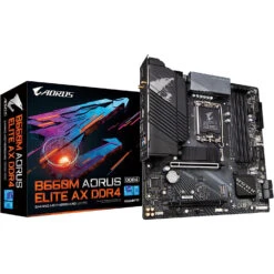 GIGABYTE B660M AORUS Elite AX DDR4 (B660/ Intel/LGA 1700/ Micro-ATX/ DDR4/ Dual M.2/ PCIe 4.0/ USB 3.2 Gen2 Type-C/WiFi 6E/ 2.5GbE LAN/Gaming Motherboard)