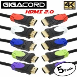 Gigacord 5-Pack, 5 Colored Connectors, 4K HDMI Cable 18Gbps 4K HDR, 3D, 2160P, 1080P, Ethernet - 30AWG Braided 100% Copper HDMI Cord - Audio Return(ARC) (Choose Length)