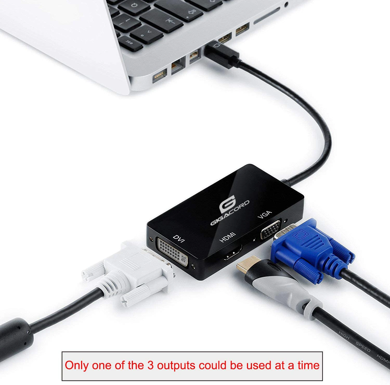 Gigacord 3-in-1 Mini DisplayPort Male To DVI VGA HDMI Female Converter Adapter, Black - Image 3