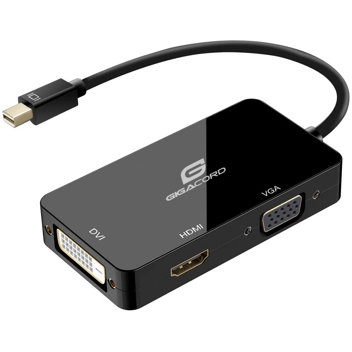 Gigacord 3-in-1 Mini DisplayPort Male To DVI VGA HDMI Female Converter Adapter, Black