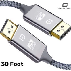 Gigacord 30Ft Displayport V1.4 Male Male 4K 8K 32.4Gbps Nylon Braided, High Speed DP Cable
