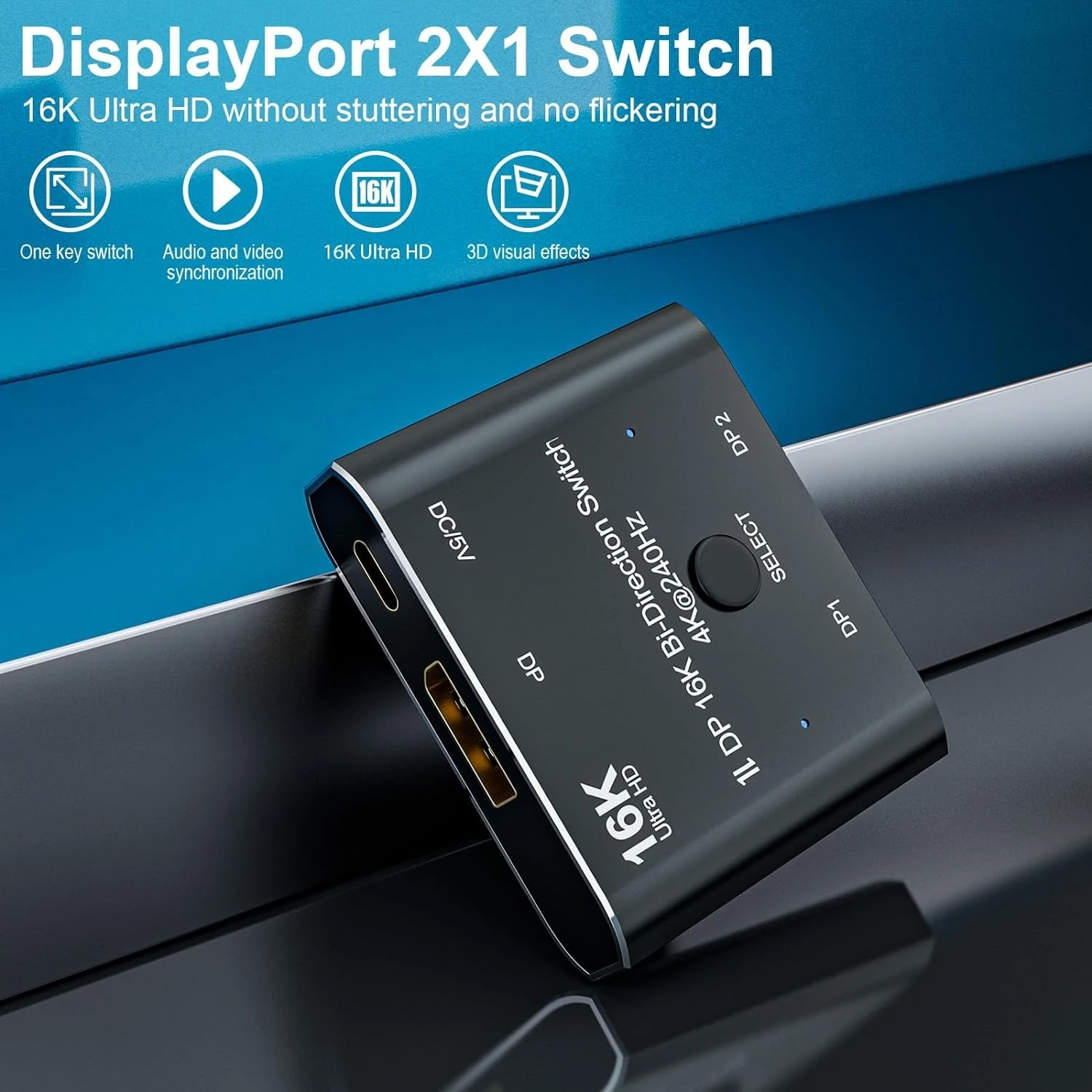 Gigacord DisplayPort 16K DP Switch Bi-Direction 8K@120Hz 4K@240Hz Splitter Converter For Multiple Source And Displays 16K DP Video Converter - Image 9