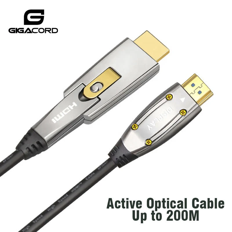 Gigacord Fiber Optic HDMI 2.0 Slim Flexible Cable 18Gbps, Supports 4K 60Hz(4:4:4, HDR10, ARC, HDCP2.2) 1440p 144Hz, One Direction (A-D) Interchangeable Metal Connectors (Choose Length)