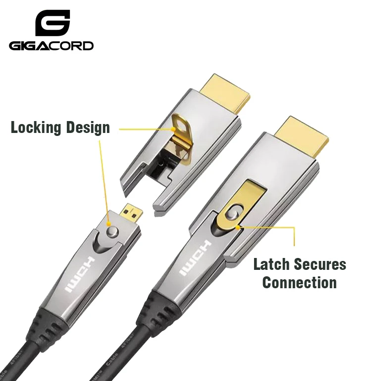 Gigacord Fiber Optic HDMI 2.0 Slim Flexible Cable 18Gbps, Supports 4K 60Hz(4:4:4, HDR10, ARC, HDCP2.2) 1440p 144Hz, One Direction (A-D) Interchangeable Metal Connectors (Choose Length) - Image 2