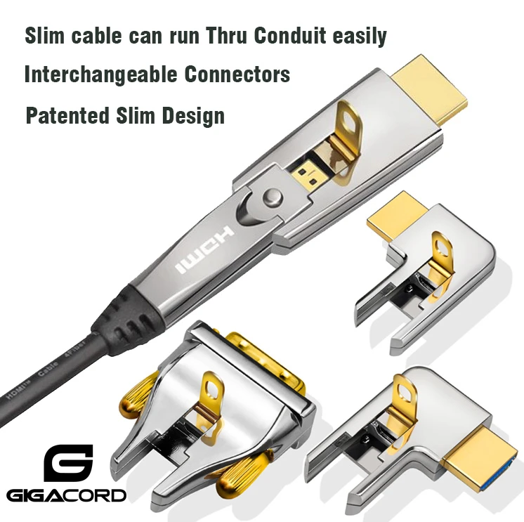 Gigacord Fiber Optic HDMI 2.0 Slim Flexible Cable 18Gbps, Supports 4K 60Hz(4:4:4, HDR10, ARC, HDCP2.2) 1440p 144Hz, One Direction (A-D) Interchangeable Metal Connectors (Choose Length) - Image 4