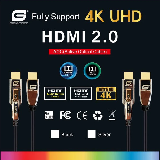 Gigacord Fiber Optic HDMI 2.0 Slim Flexible Cable 18Gbps, Supports 4K 60Hz(4:4:4, HDR10, ARC, HDCP2.2) 1440p 144Hz, One Direction (A-D) Interchangeable Metal Connectors (Choose Length) - Image 10