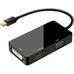 Mini DisplayPort (Thunderbolt Port Compatible) To HDMI/DVI/VGA Male To Female 3-in-1 Adapter In Black