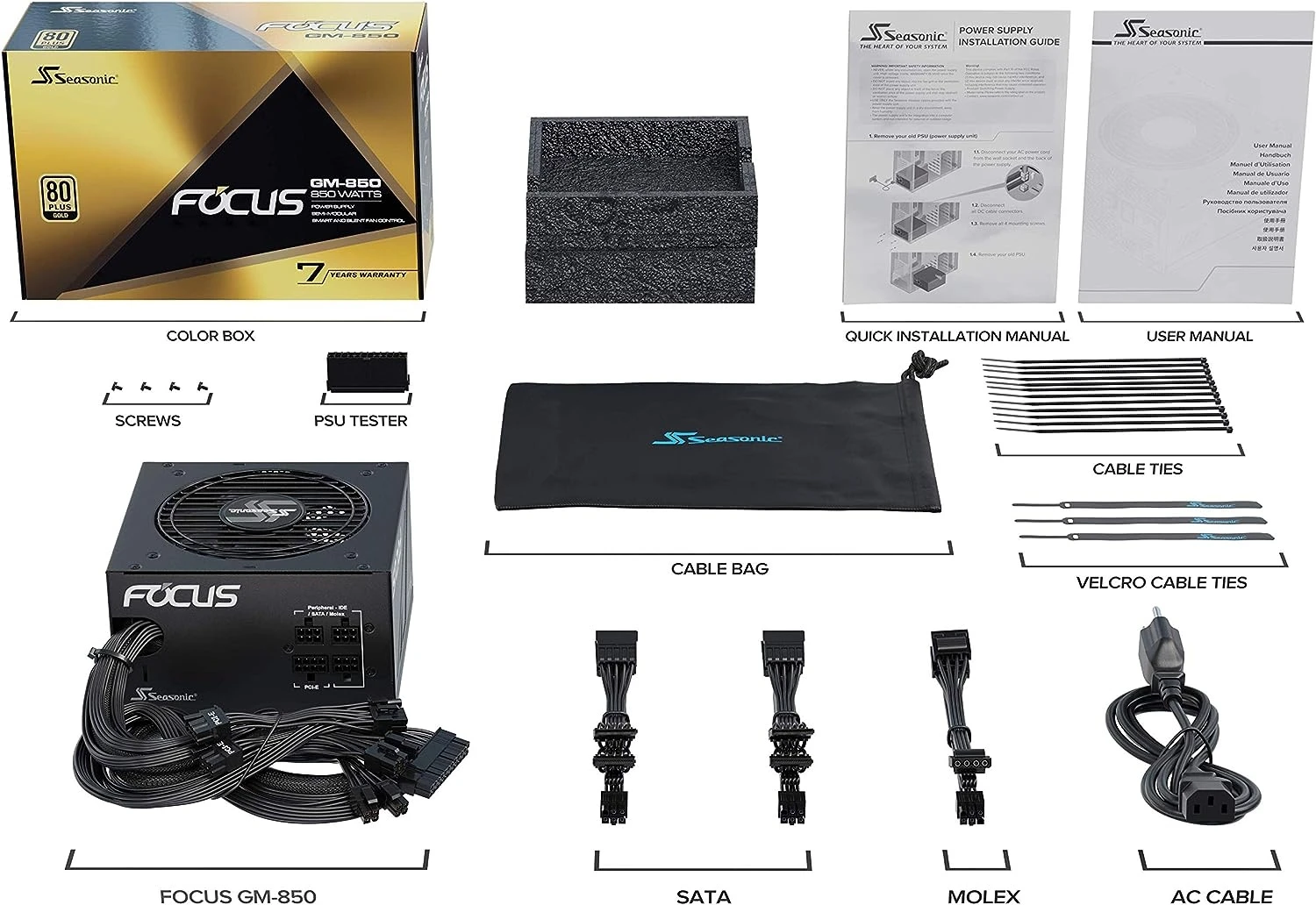 Seasonic FOCUS GM-850, 850W 80+ Gold, Semi-Modular, Fits All ATX Systems, Fan Control In Silent And Cooling Mode, 7 Year Warranty, Perfect Power Supply SSR-850FX - Image 8